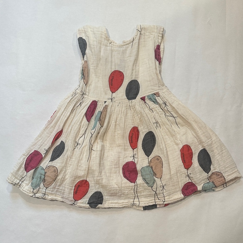Pink Chicken Balloon Print Dress - Cream and Multicolor